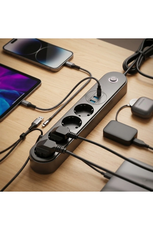 Bidebuvar Termal Akım Korumalı 4 Prizli USB Girişli Uzatma Kablosu