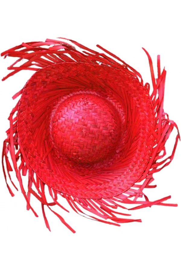 Bidebuvar Tropikal Parti Kırmızı Hasır Hawaii Şapkası