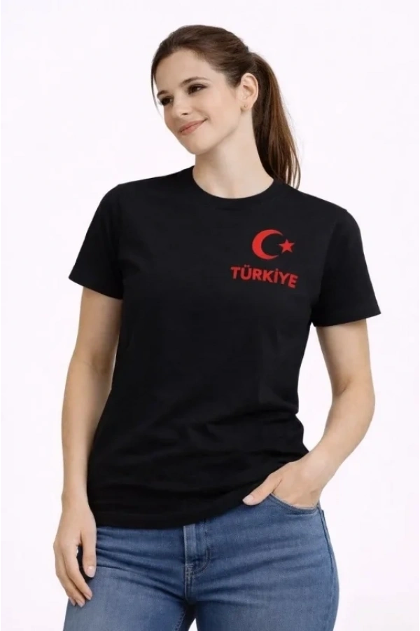 Bidebuvar TÜRKİYE Ay Yıldız Baskılı Taraftar Forma T-Shirt - Siyah