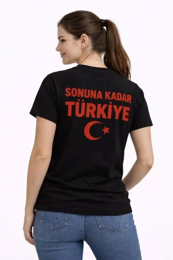 Bidebuvar TÜRKİYE Ay Yıldız Baskılı Taraftar Forma T-Shirt - Siyah