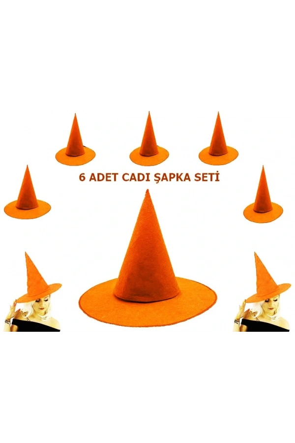 Bidebuvar Turuncu Renk Keçe Cadı Şapkası 6 Adet