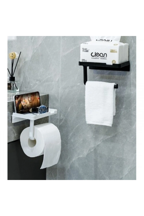Bidebuvar Tuvalet Kağıdı Askılığı - Raflı ve Yapışkanlı - Matkapsız Banyo Aksesuarı