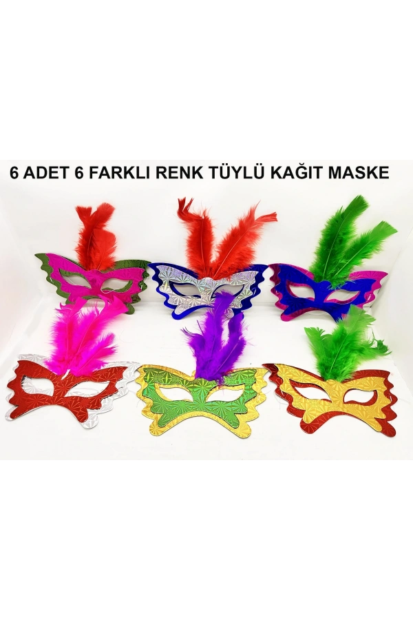 Bidebuvar Tüylü Kağıt Parti Venedik Balo After Maskesi 6 Adet