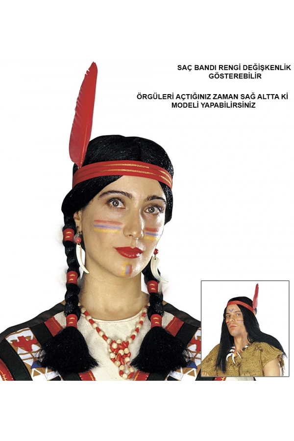 Bidebuvar Tüylü Örgülü Kızılderili Parti Peruğu