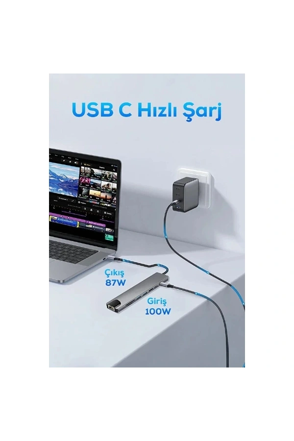 Bidebuvar Type C Girişli 8 Port Dönüştürücü Ve Çoklayıcı