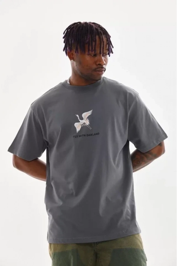 Bidebuvar Unisex Baskılı Oversize T-Shirt - Füme