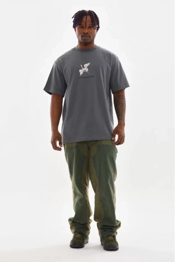 Bidebuvar Unisex Baskılı Oversize T-Shirt - Füme