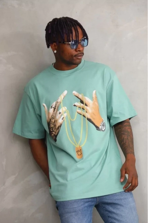 Bidebuvar Unisex Baskılı Oversize T-Shirt - Mint Yeşili