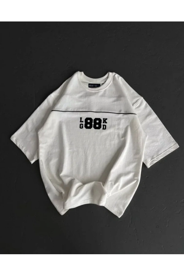 Bidebuvar Unisex Bisiklet Yaka Baskılı Oversize T-Shirt - Beyaz