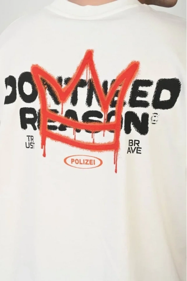 Bidebuvar Unisex Bisiklet Yaka Baskılı Oversize T-Shirt - Beyaz