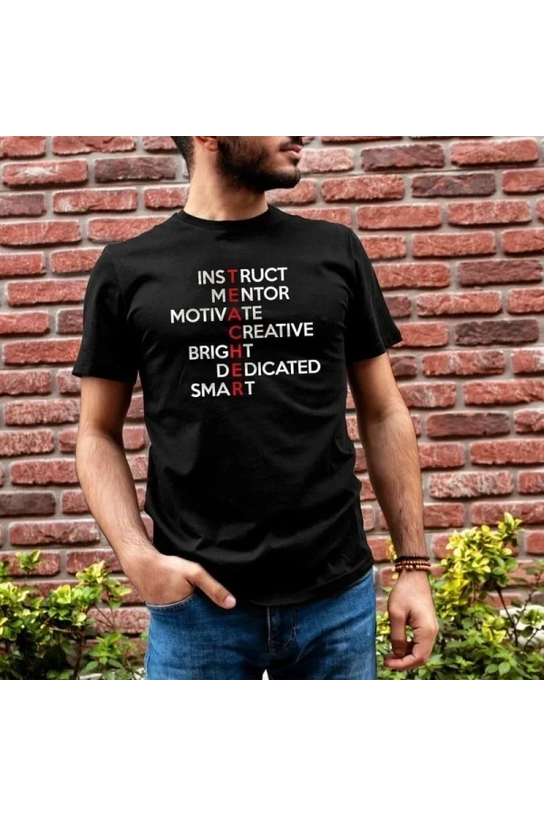 Bidebuvar Unisex Bisiklet Yaka Baskılı Oversize T-Shirt - Siyah