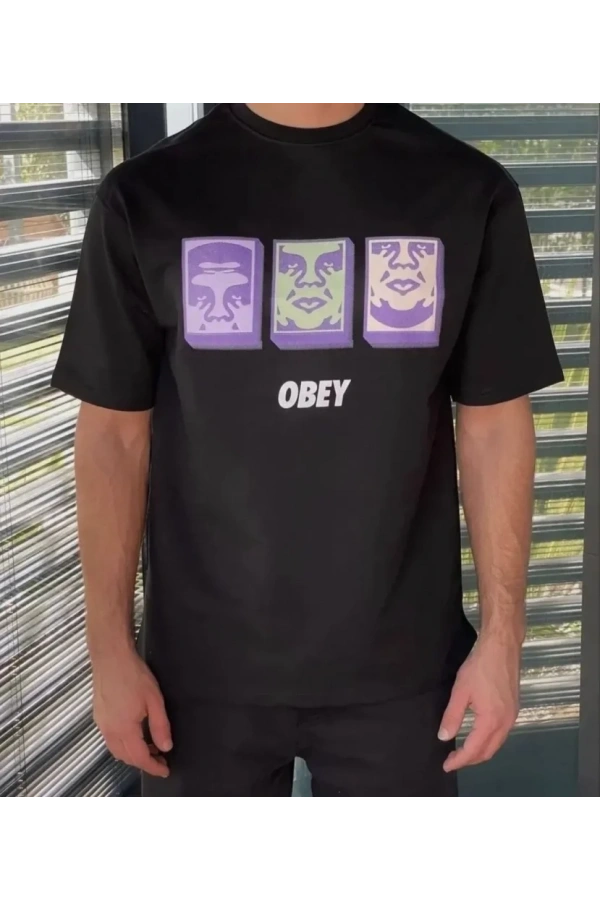 Bidebuvar Unisex Bisiklet Yaka Baskılı Oversize T-Shirt - Siyah