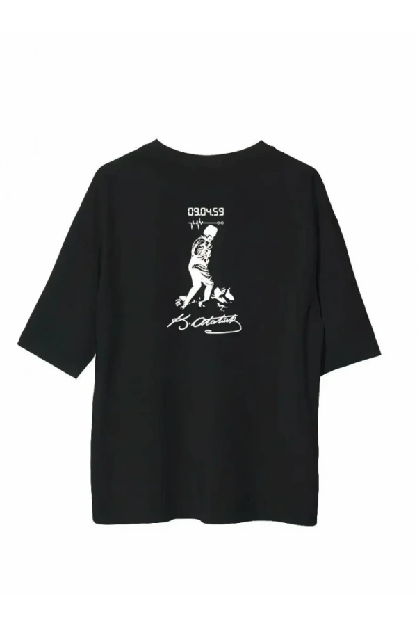 Bidebuvar Unisex Bisiklet Yaka Baskılı Oversize T-Shirt - Siyah