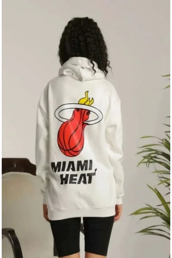 Bidebuvar Unisex Kapşonlu Baskılı Sweetshirt - Beyaz