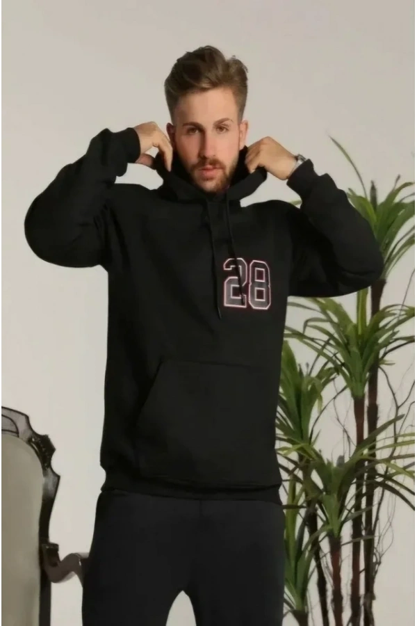 Bidebuvar Unisex Kapşonlu Baskılı Sweetshirt - Siyah