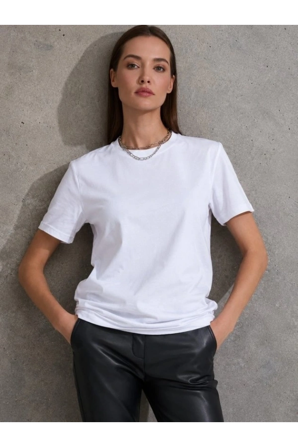 Bidebuvar Unisex Kısa Kollu Bisiklet Yaka Basic Viskon Bluz