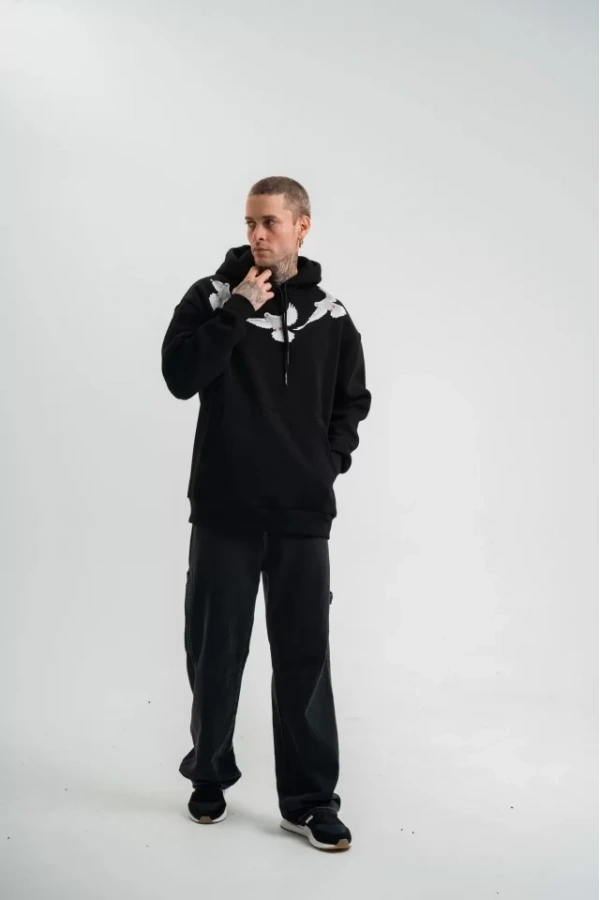 Bidebuvar Unisex Uzun Kol Bisiklet Yaka Yıkamalı SweatShirt - Siyah