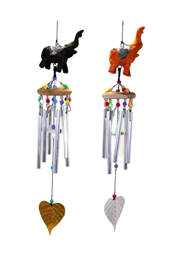 Bidebuvar Üstü Ahşap Altı Metal Filli Rüzgar Çanı