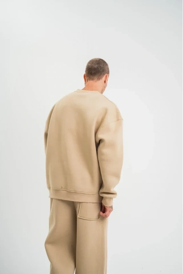 Bidebuvar Uzun Kol Bisiklet Yaka Basic SweatShirt - Bej