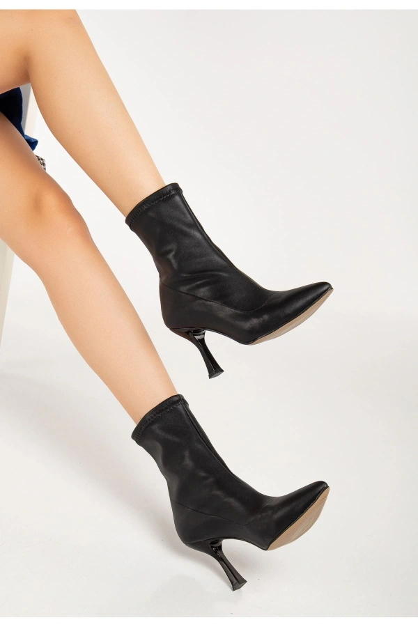 Bidebuvar VRT-023 Siyah Yüksek İnce Topuklu Streç Kadın Bot
