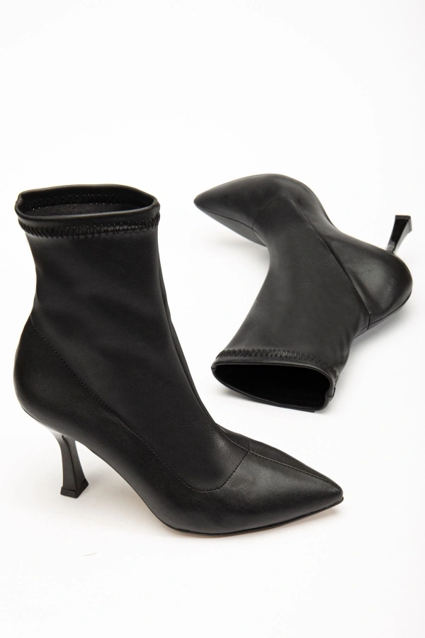 Bidebuvar VRT-023 Siyah Yüksek İnce Topuklu Streç Kadın Bot