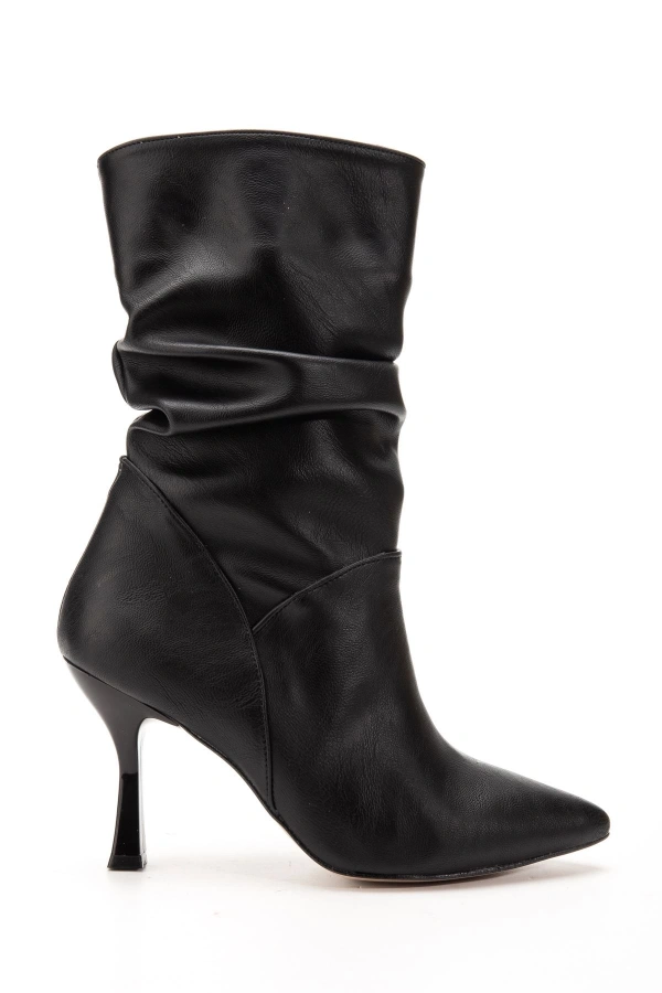 Bidebuvar VRT-024 Siyah Yüksek İnce Topuklu Körüklü Fermuarlı  Kadın Bot