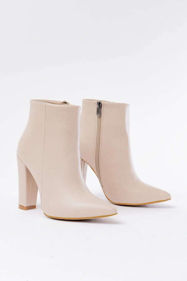 Bidebuvar VRT-4801 Bej Yüksek Kalın Topuklu Fermuarlı Kadın Bot