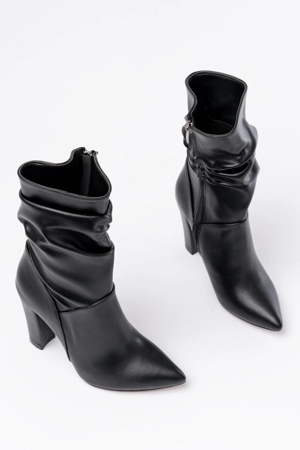 Bidebuvar VRT-4815 Siyah Yüksek Kalın Topuklu Körüklü Fermuarlı Kadın Bot