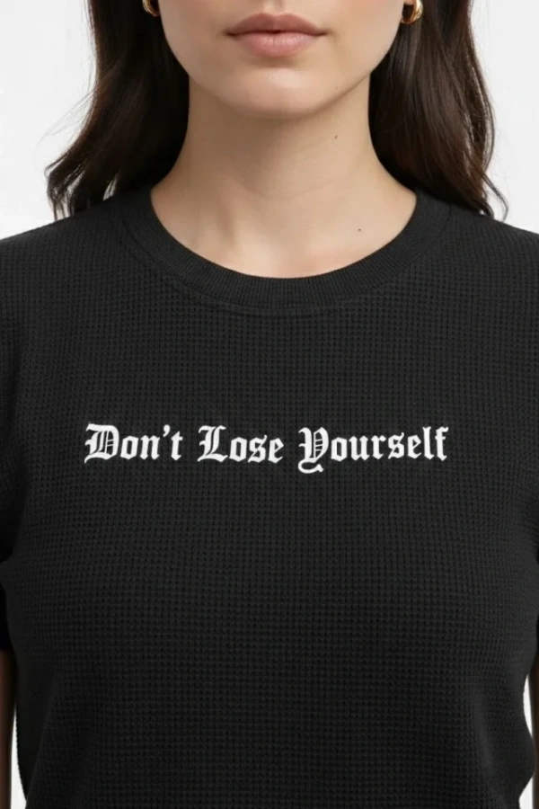 Bidebuvar Wafıl Kumaş Tişört Regular Kalıp Bisiklet Yaka Baskılı Günlük Basic T-Shirt - Siyah