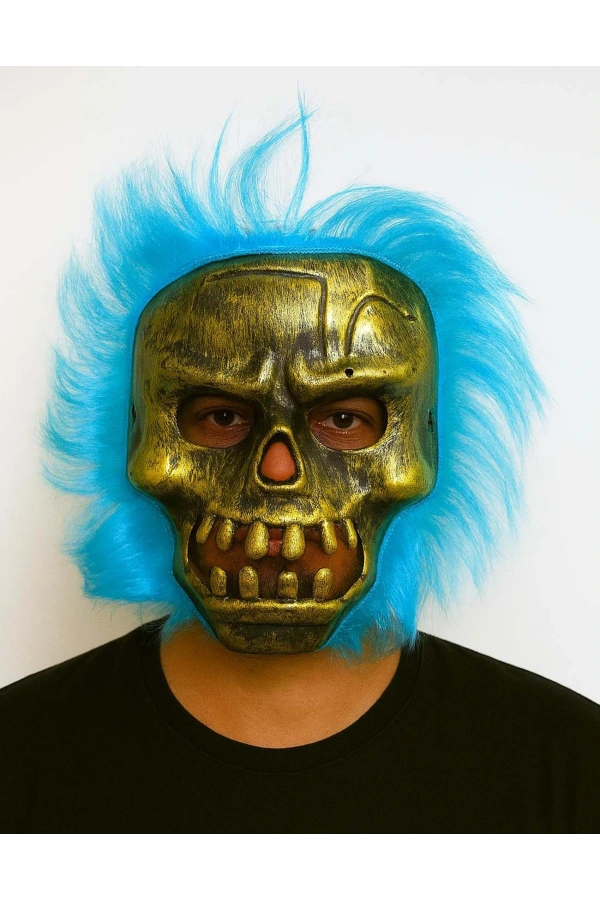 Bidebuvar Wild Skull - Bakır Kafatası Turkuaz Saçlı İskelet Maske
