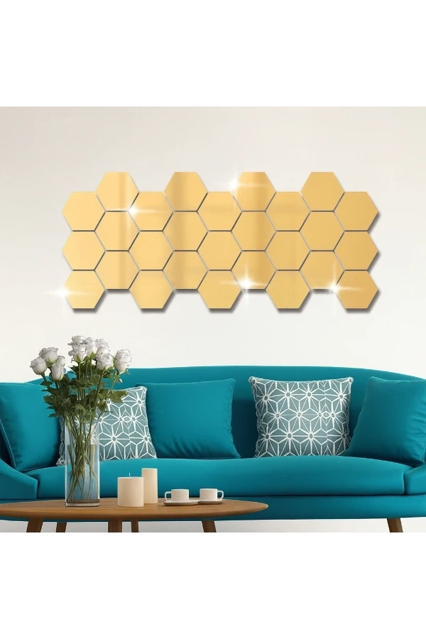 Bidebuvar Yapışkanlı Akrilik Gold Ayna Seti 12 Adet