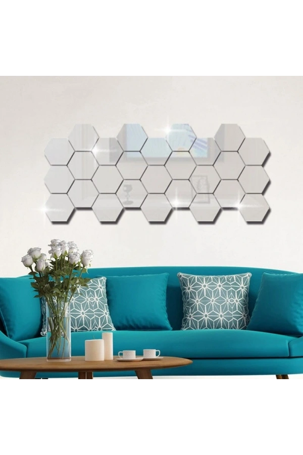 Bidebuvar Yapışkanlı Akrilik Gümüş Ayna Seti 12 Adet