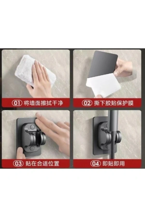 Bidebuvar Yapışkanlı Duş Başlığı Tutucu Ayarlı Siyah