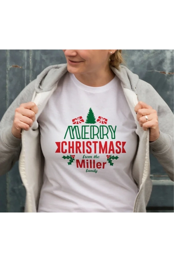 Bidebuvar Yılbaşı Merry Christmas Miller Baskılı Oversize Bisiklet Yaka T-shirt - Beyaz