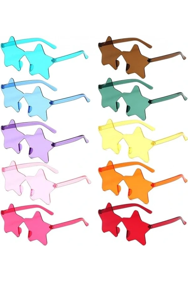 Bidebuvar Yıldız Şekilli Çerçevesiz Parti Gözlüğü 6 Renk 6 Adet