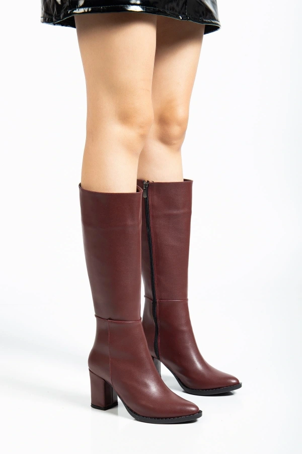 Bidebuvar YSN-4422 Bordo Cilt Topuklu Kadın Çizme