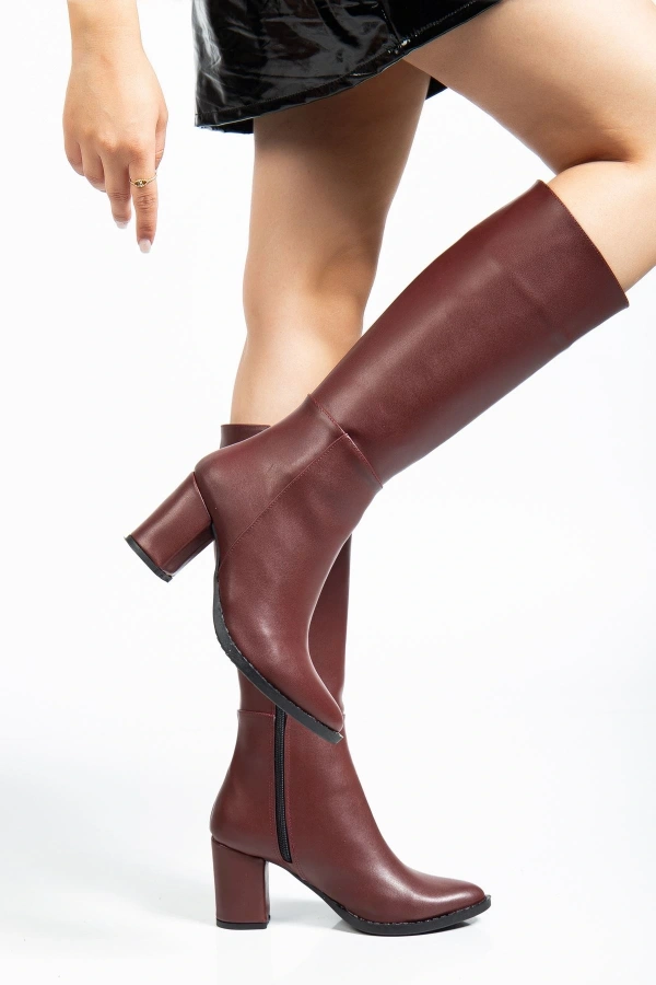 Bidebuvar YSN-4422 Bordo Cilt Topuklu Kadın Çizme