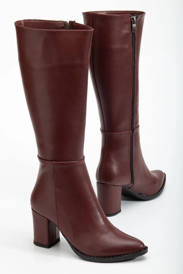 Bidebuvar YSN-4422 Bordo Cilt Topuklu Kadın Çizme