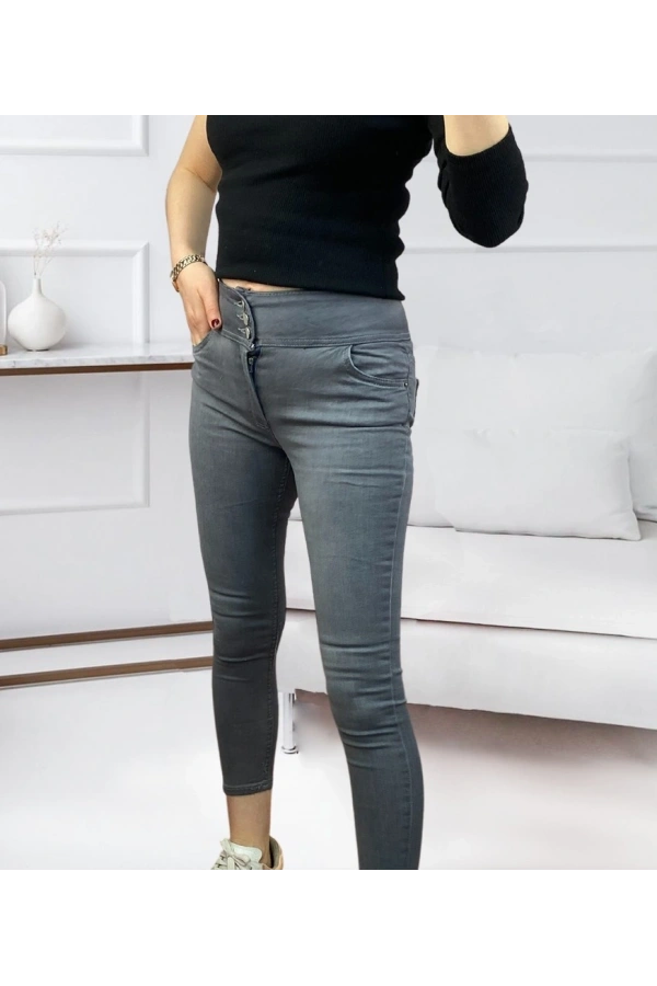 Bidebuvar Yüksel Bel Likralı Kot Pantolon (Gri)