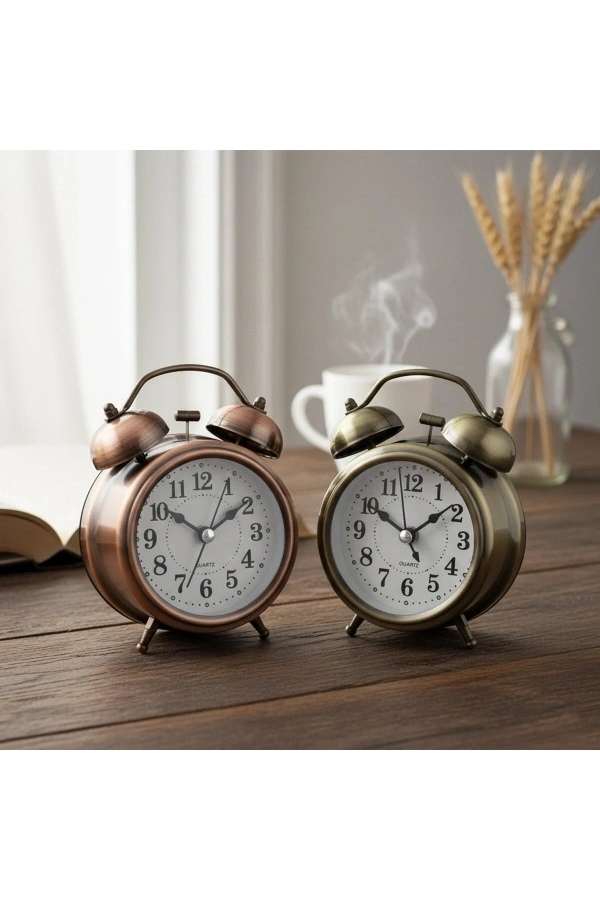 Bidebuvar Yuvarlak Eskitme Metal Çalar Saat