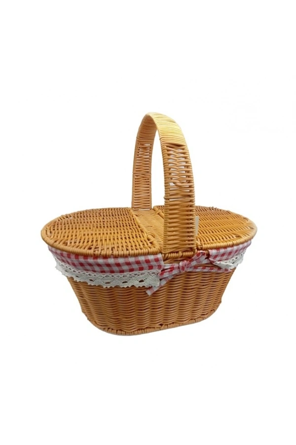 Bidebuvar Yuvarlak Kapaklı Hasır Piknik Sepeti
