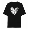 Bidebuvar 14 Şubat Sevgililer Günü Love Kalp Baskılı Oversize Bisiklet Yaka T-shirt - Siyah