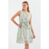 Bidebuvar 2501 Desenli Sıfır Kol Şifon Elbise - Mint