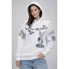 Bidebuvar 3 İplik Pamuklu Kapüşonlu Baskılı SweatShirt Hoodie - Beyaz