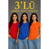 Bidebuvar 3’lü Kısa Kollu Bisiklet Yaka Basic Slim Fit T-Shirt - Kırmızı - Mavi - Turuncu