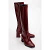 Bidebuvar 4804 Bordo Kırışık Rugan Fermuarlı Günlük Bayan Çizme