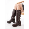 Bidebuvar 5109-3015 Kahverengi Topuklu Fermuarlı Toka Aksesuarlı Günlük Kadın Çizme