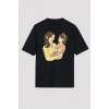 Bidebuvar Anneler Günü Hediye Anne Kız Temalı Baskılı Oversize Bisiklet Yaka T-shirt - Siyah