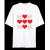 Bidebuvar Anneler Günü Hediye MOM Kalp Baskılı Oversize Bisiklet Yaka T-shirt - Beyaz