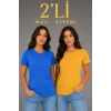 Bidebuvar Basic Bisiklet Yaka Yazlık Slim Fit T-Shirt - Mavi - Hardal Sarısı